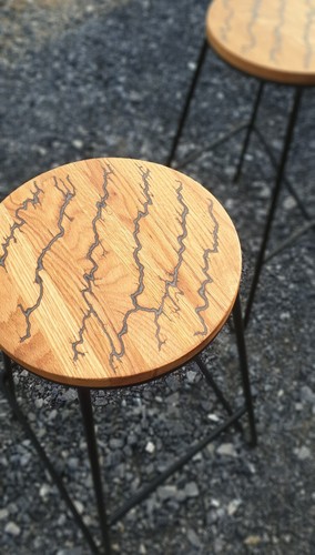 Tall lichtenberg oak stools - stools, by