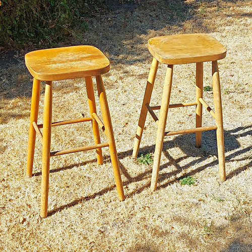 Two wooden bar stools - wooden,